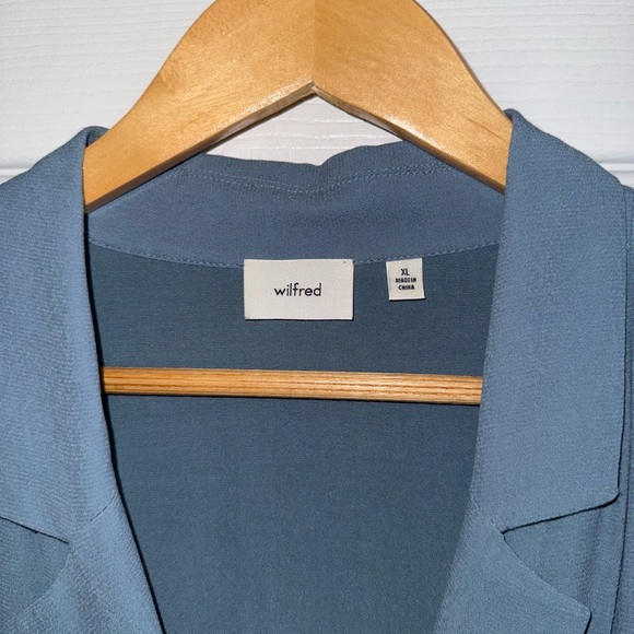Wilfred Aritzia Shirt Dress Midi Blue Sage Belted Size XL Lined Pockets - Picture 4 of 8